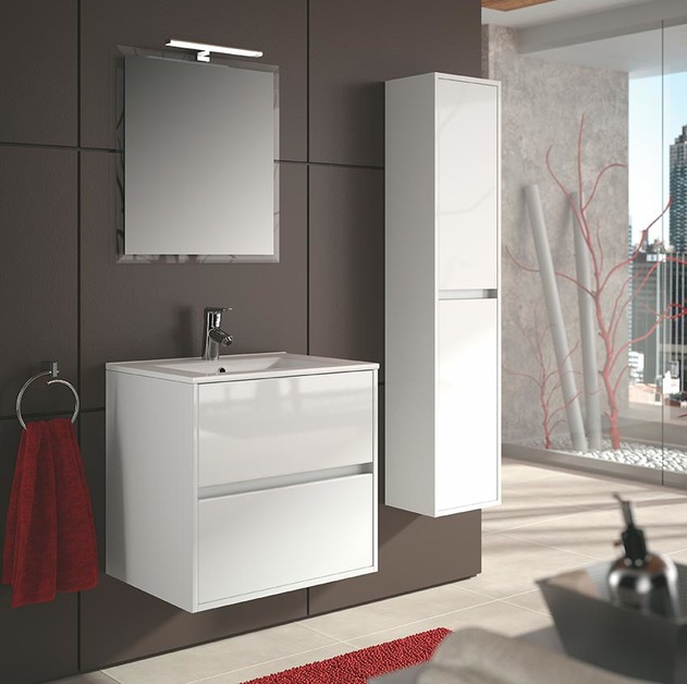Mini Bath-Cygnus meuble salle de bain suspendu avec 1 Porte à fermeture progressive 40x22x48 cm chêne 